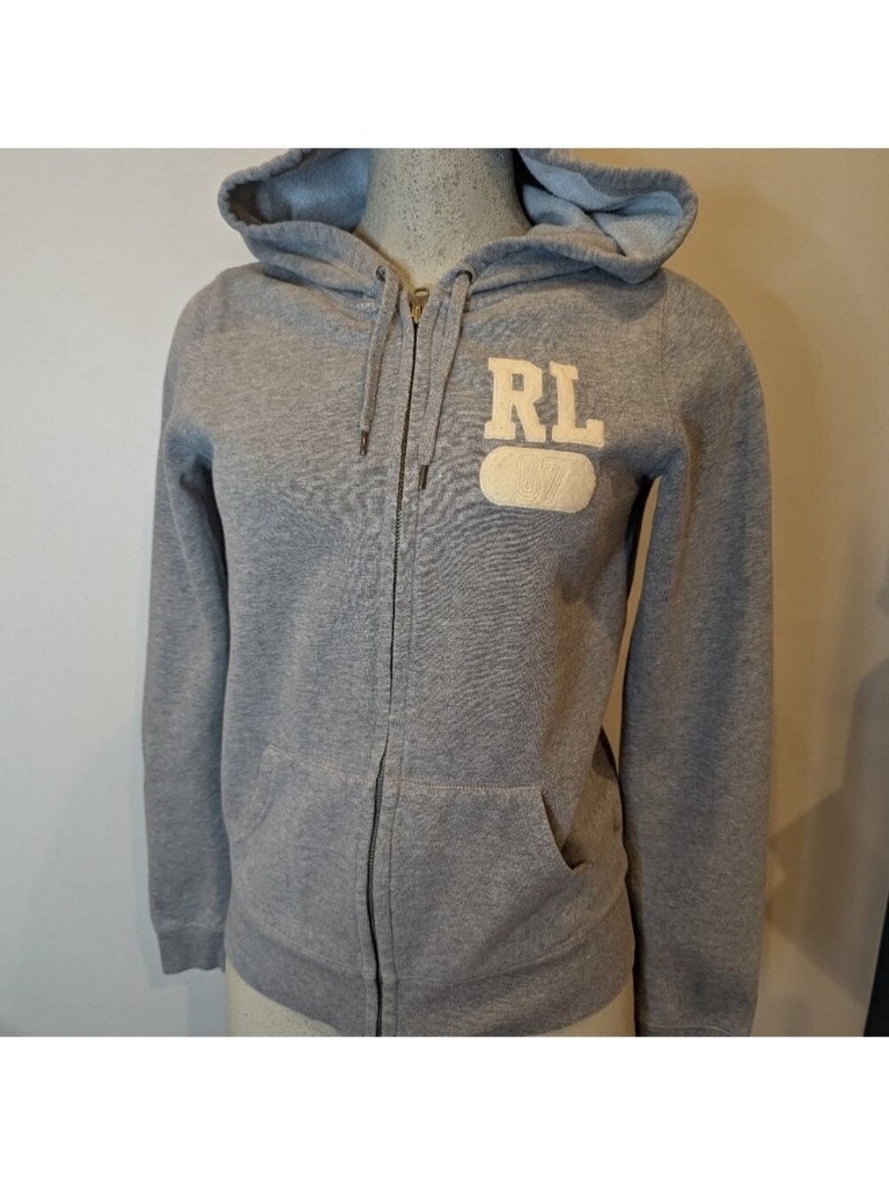 Ralph Lauren Polo Zip Up Hoodie Women L Gray Sweatshirt Classic Y2K Streetwear - Picture 11 of 11
